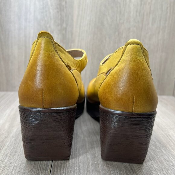 Venus Mary Jane Platform Shoes Womens 37 Adjustable Strap Cut Out Leather Yellow - Picture 5 of 12